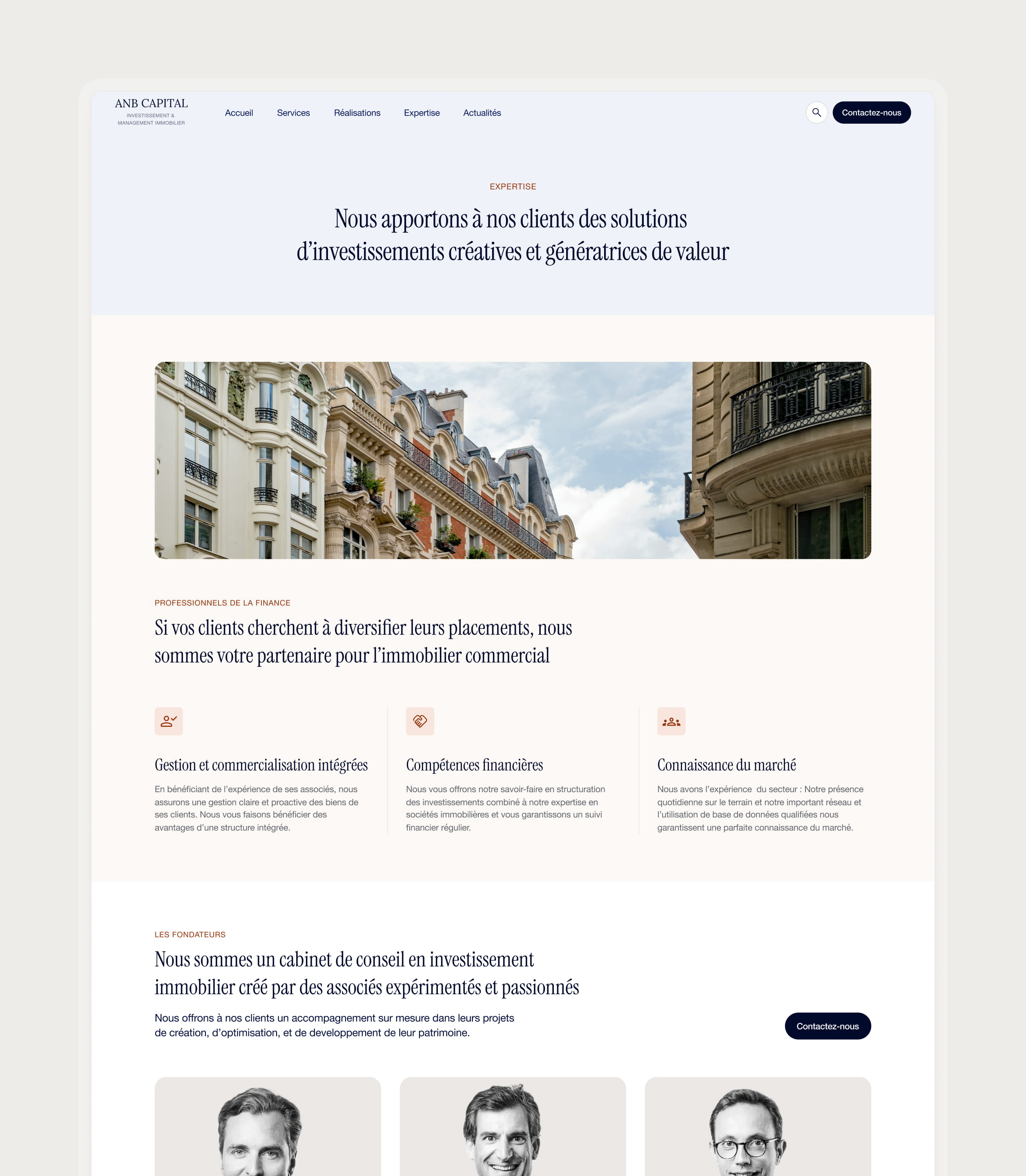 Page d'expertise du site ANB Capital