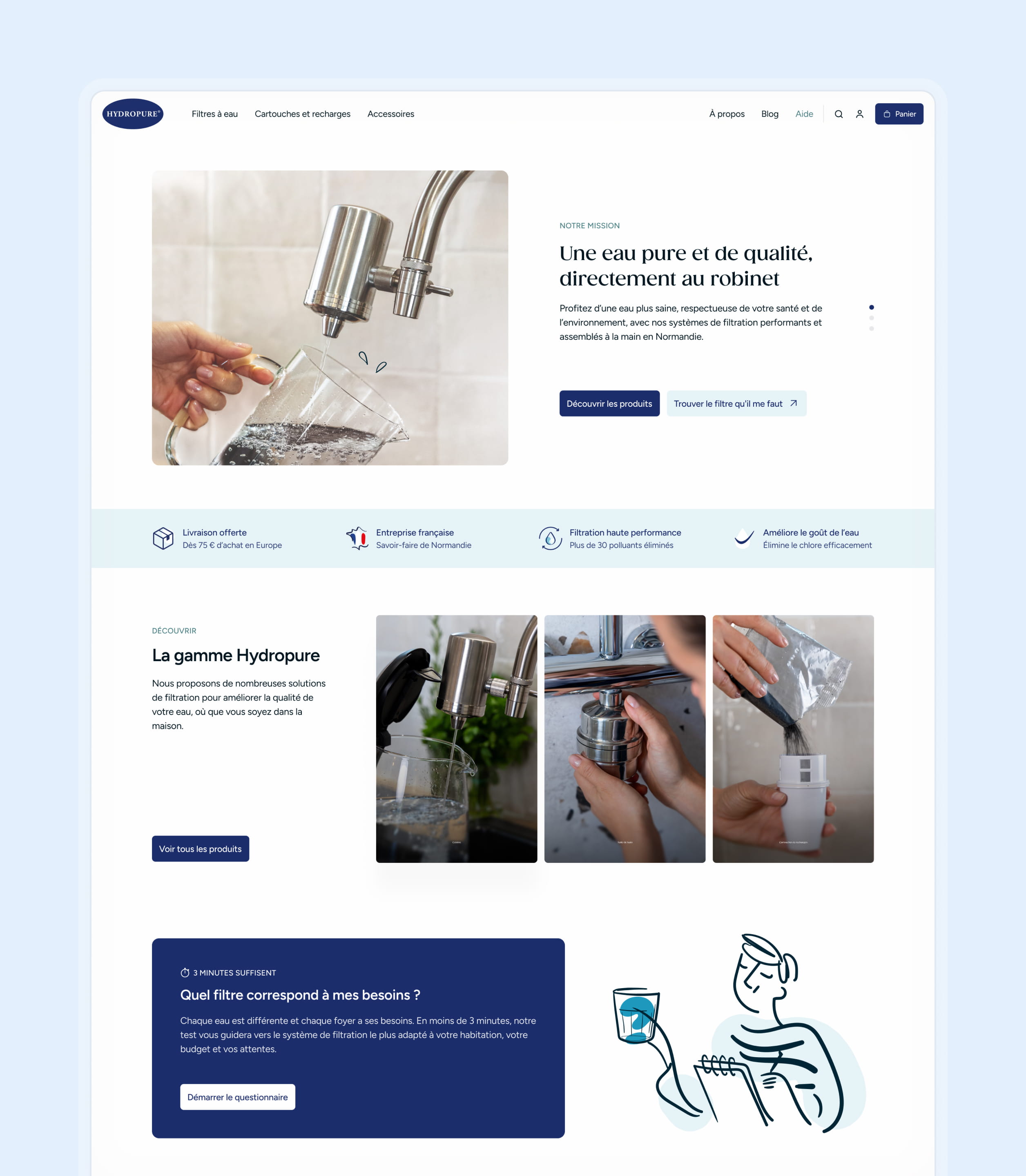 Aperçu de la page d’accueil Hydropure refondue